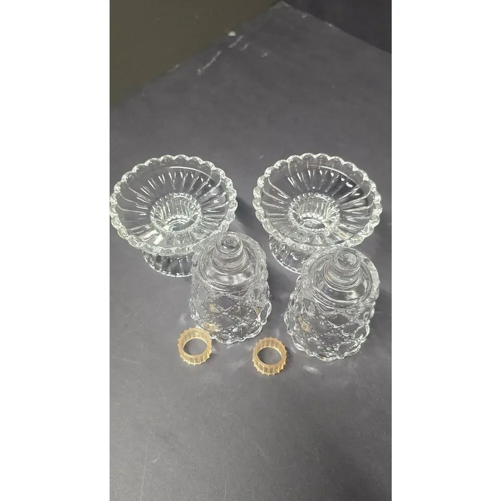 PartyLite Clear Glass Quilted Tealight Votive Candle Holders Pair Small Pedestal